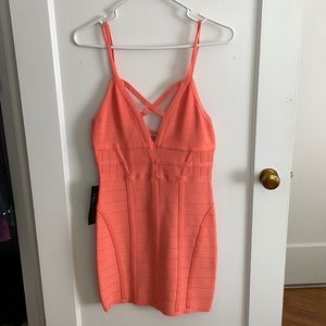 BEBE coral bandage dress